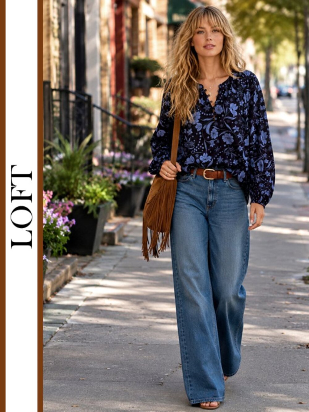 LOFT | 'Snowflake Bloom' Cotton Henley Blouse - Picture 4 of 10